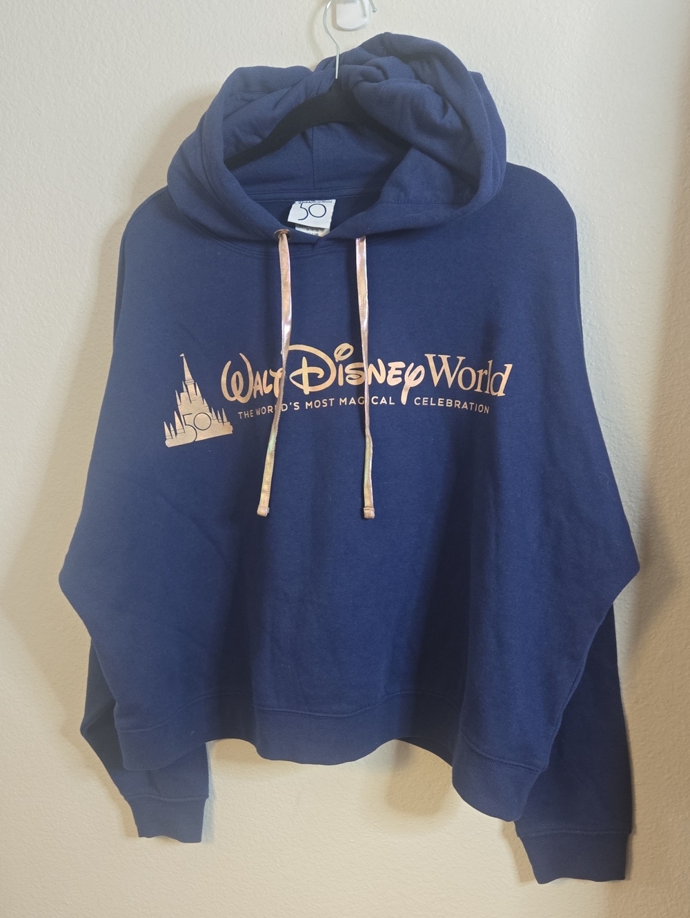 Disney Navy Blue Walt Disney World 50th Anniversary Hoodie with Rose Gold Print